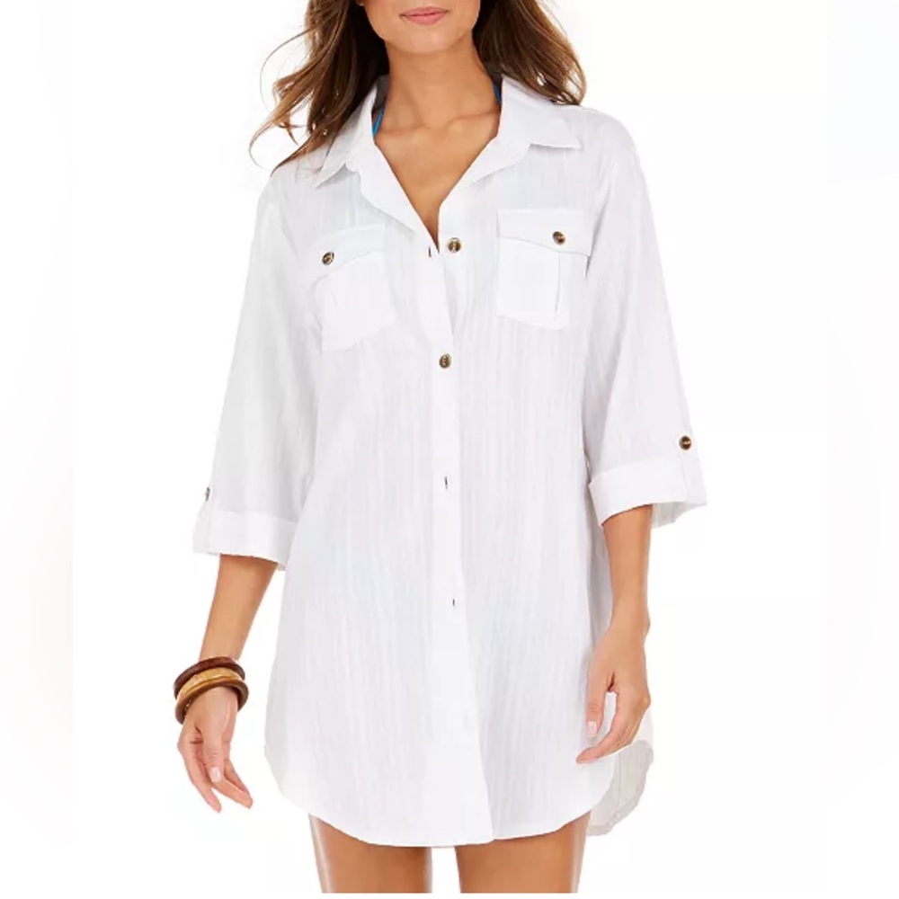 Dotti White Textured Shirt Dress